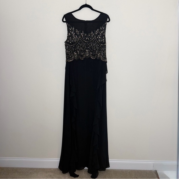 BASIX BLACK LABEL Elegant black evening gown with beaded illusion bodice Size 14 - Picture 4 of 16
